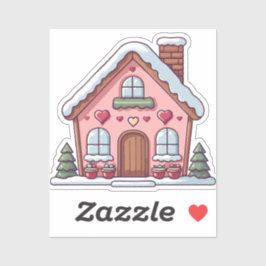 Pink Gingerbread House with Hearts シール