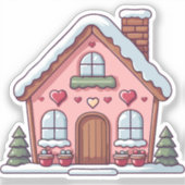 Pink Gingerbread House with Hearts シール (正面)