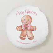 Pink Gingerbread Man Christmas  ラウンドクッション (裏面)
