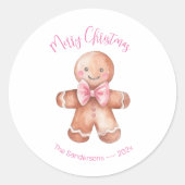 Pink Gingerbread Man Christmas  ラウンドシール (正面)