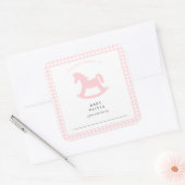 Pink Gingham baby girl for the library蔵書票 スクエアシール (封筒)