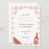 Pink Gingham Baby-Q Baby Shower Invitation 招待状 (正面/裏面)