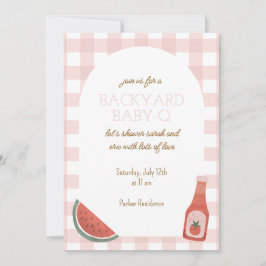 Pink Gingham Baby-Q Baby Shower Invitation 招待状