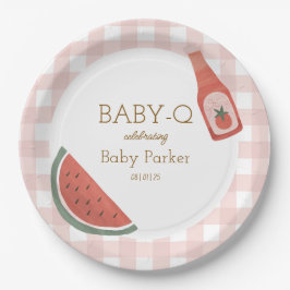 Pink Gingham Baby-Q Circular Plate ペーパープレート