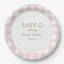 Pink Gingham Baby-Q Circular Plate 2 ペーパープレート