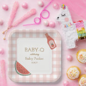 Pink Gingham Baby-Q Square Plate ペーパープレート (パーティー)