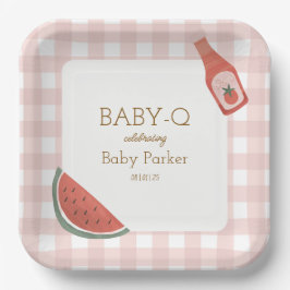 Pink Gingham Baby-Q Square Plate ペーパープレート