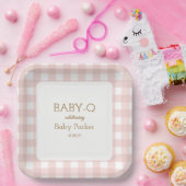 Pink Gingham Baby-Q Square Plate 2 ペーパープレート (パーティー)