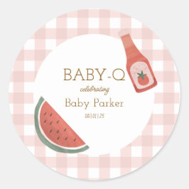 Pink Gingham Baby-Q Sticker ラウンドシール