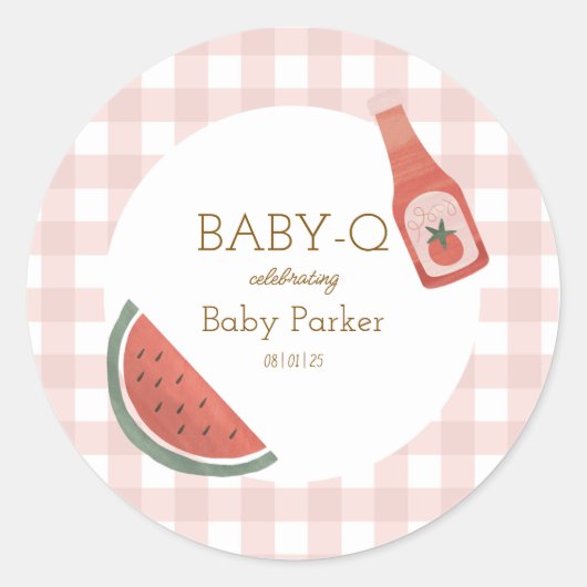 Pink Gingham Baby-Q Sticker ラウンドシール (正面)
