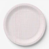 Pink Gingham Baby Shower ペーパープレート (正面)