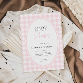 Pink Gingham Baby Shower Invitation 招待状