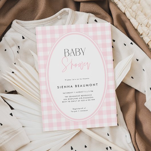 Pink Gingham Baby Shower Invitation 招待状