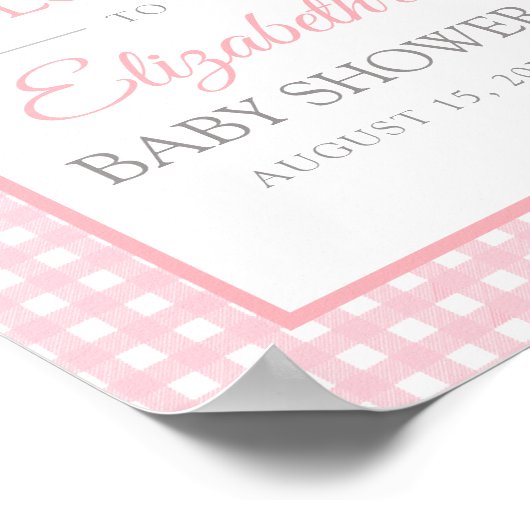 Pink Gingham Baby Shower Welcome Poster ポスター (角)