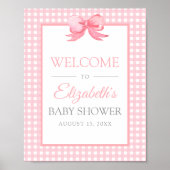 Pink Gingham Baby Shower Welcome Poster ポスター (正面)