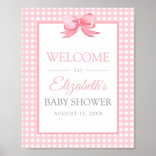 Pink Gingham Baby Shower Welcome Poster ポスター (正面)