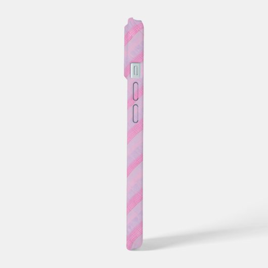 Pink Gingham Bear and Diagonal Stripes Phone Case iPhone 15ケース (左側面)