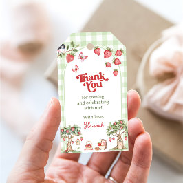 Pink Gingham Berry First Strawberry 1st Birthday ギフトタグ