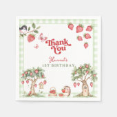 Pink Gingham Berry First Strawberry 1st Birthday スタンダードカクテルナプキン (正面)