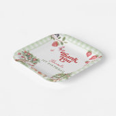 Pink Gingham Berry First Strawberry 1st Birthday ペーパープレート (傾斜あり)