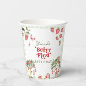 Pink Gingham Berry First Strawberry 1st Birthday 紙コップ (裏面)