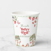 Pink Gingham Berry First Strawberry 1st Birthday 紙コップ (正面)
