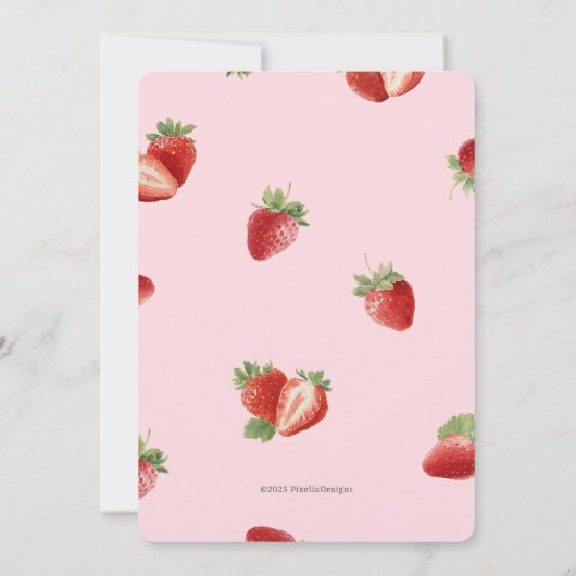 Pink Gingham Berry First Strawberry Themed 招待状 (裏面)
