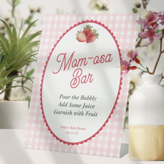 Pink Gingham Berry Sweet, Strawberry Mom-osa Bar 台座サイン