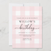 Pink Gingham Birthday Invitation 招待状 (正面)