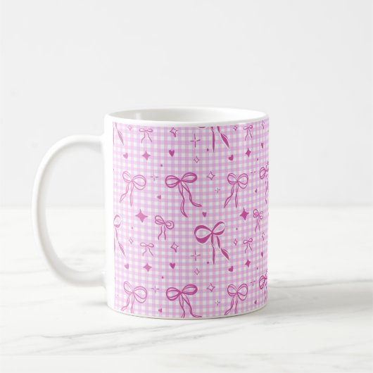 Pink Gingham Bow Aesthetic Mug コーヒーマグカップ (左)