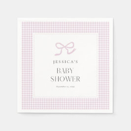 Pink Gingham Bow Baby Girl Baby Shower Napkins スタンダードカクテルナプキン