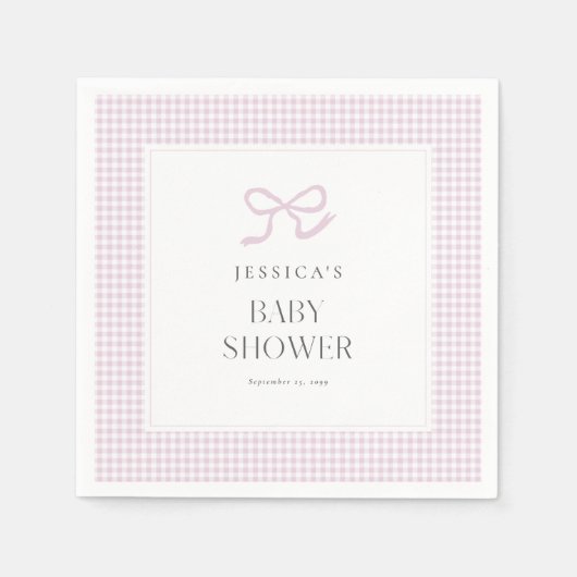 Pink Gingham Bow Baby Girl Baby Shower Napkins スタンダードカクテルナプキン (正面)