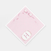 Pink Gingham Bow First Birthday Napkins スタンダードランチョンナプキン (角)