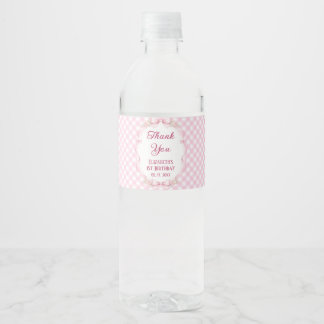 Pink Gingham Bow First Birthday Water Bottle Label ペットボトルラベル