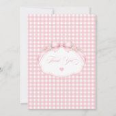 Pink Gingham Bow Floral Baby Shower サンキューカード (裏面)