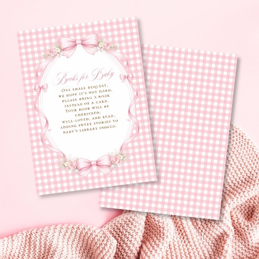 Pink Gingham Bow Floral Books For Baby エンクロージャーカード