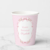 Pink Gingham Bow Girl 1st Birthday Party Paper Cup 紙コップ (裏面)