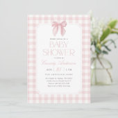 Pink Gingham Bow Girl Baby Shower 招待状 (スタンド正面)