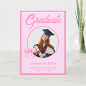 Pink Gingham Bow Graduate Photo Graduation  カード (正面)