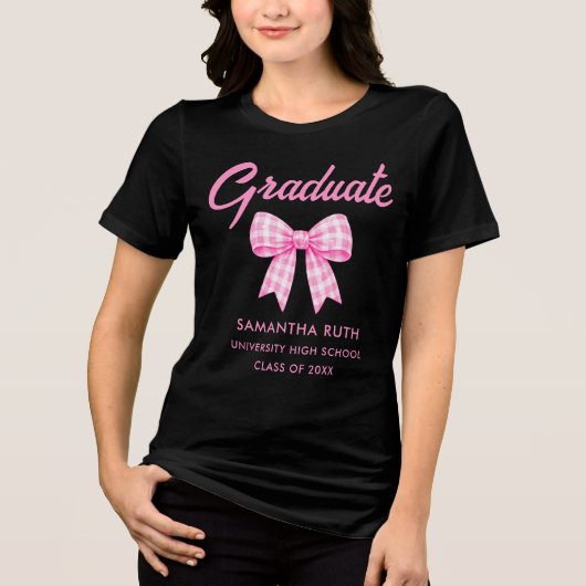 Pink Gingham Bow Graduation トライブレンドＴシャツ (正面)