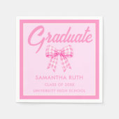 Pink Gingham Bow Graduation Party スタンダードカクテルナプキン (正面)