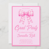 Pink Gingham Bow Graduation Party 招待状 (正面)