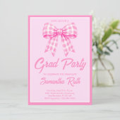 Pink Gingham Bow Graduation Party 招待状 (スタンド正面)