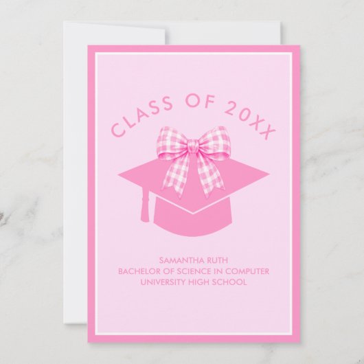 Pink Gingham Bow Graduation Party 招待状 (裏面)