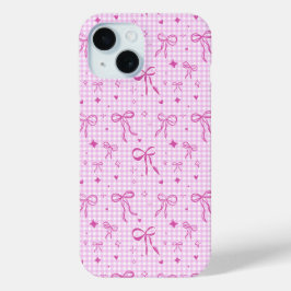 Pink Gingham Bow Phone Case iPhone 15ケース