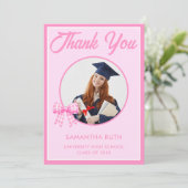 Pink Gingham Bow Photo Graduation サンキューカード (スタンド正面)