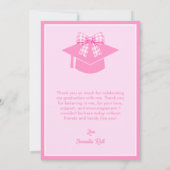 Pink Gingham Bow Photo Graduation サンキューカード (裏面)