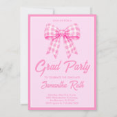 Pink Gingham Bow Photo Graduation Party 招待状 (裏面)