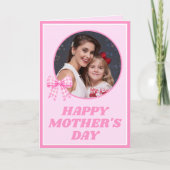 Pink Gingham Bow Photo Mother's Day Card カード (正面)