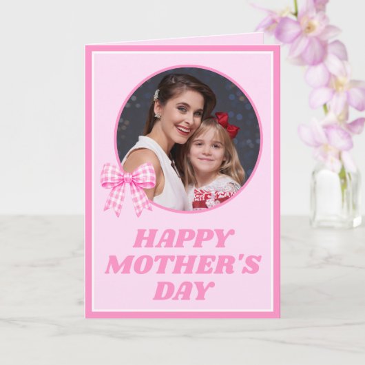 Pink Gingham Bow Photo Mother's Day Card カード (蘭)
